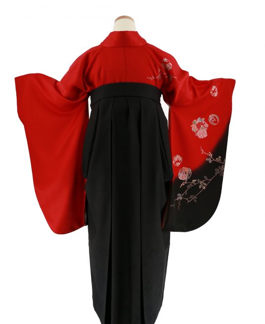 卒業式袴レンタルNo.421[Lサイズ][クール]赤×黒グラデ・花の丸